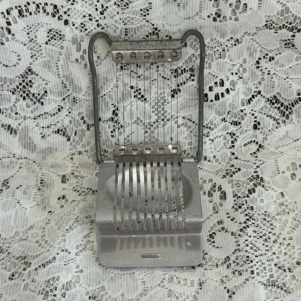 Vintage Aluminum Egg Slicer Manual Wire Cutter Retro Silver Tone Kitchen Tool